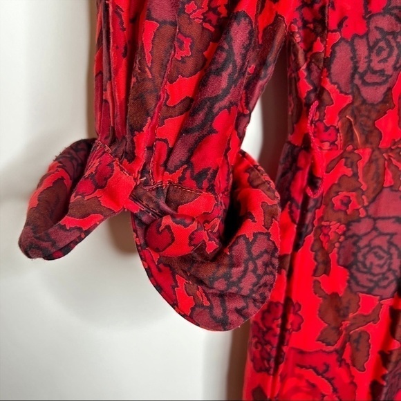 Vintage Floral Midi Dress Red Button Front 60s Sheath Elaine Terry Size Medium - Picture 6 of 13